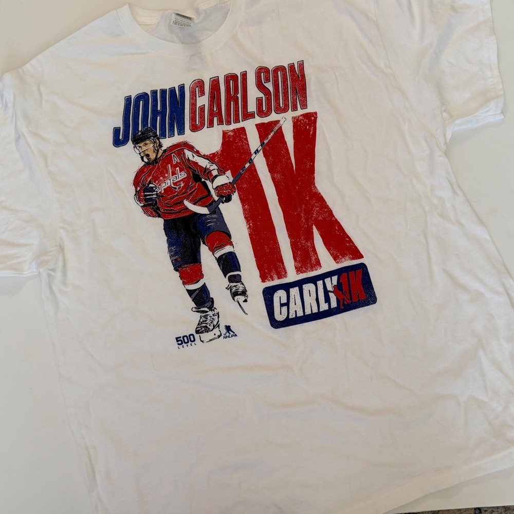 John Carlson Washington Capitals 1K Games‎ T-Shirt Mens XL White 500 Level NHLPA